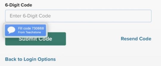 Original SMS code entry: autofill, Resend Code, and Back to Login Options.