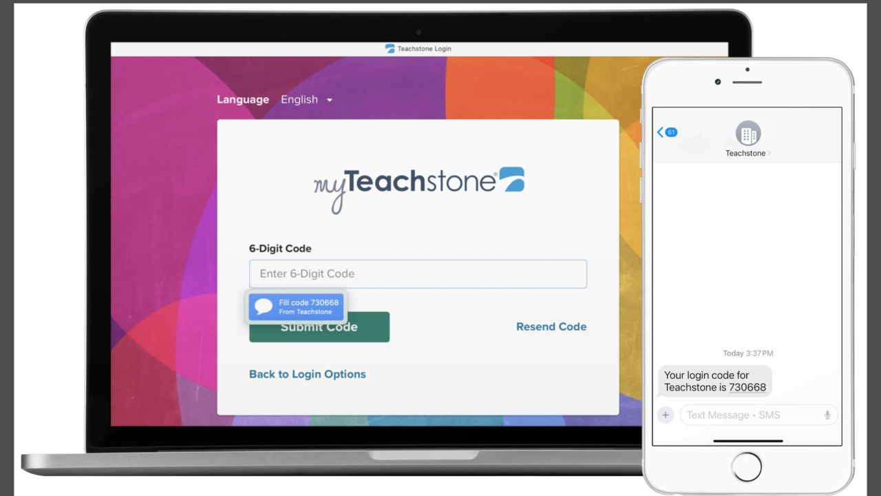 Published myTeachstone SMS code-entry interface and received text message.